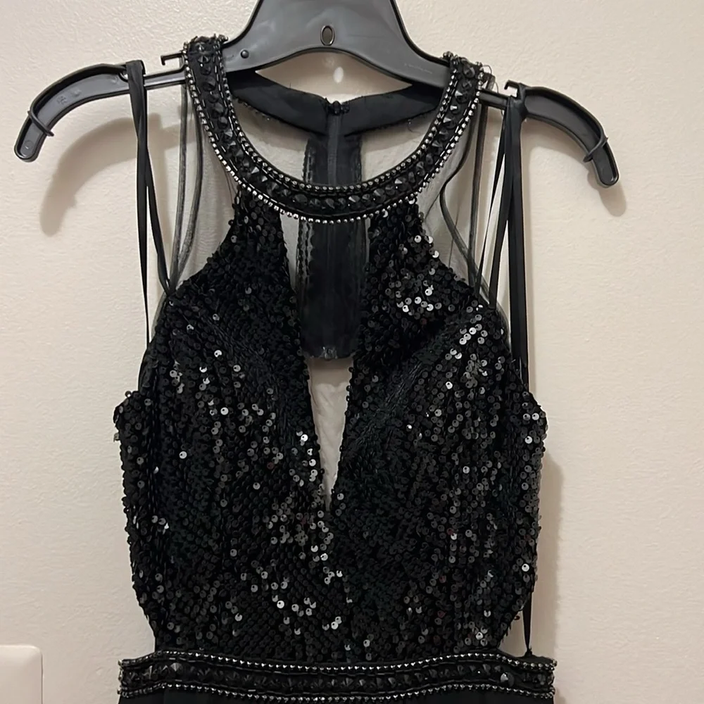 AZARIA BRIDAL SIZE 10 BLACK CUT OUT SIDE MESH W/ SEQUIN BLACK PARTY EVENT DRESS - Picture 2 of 12